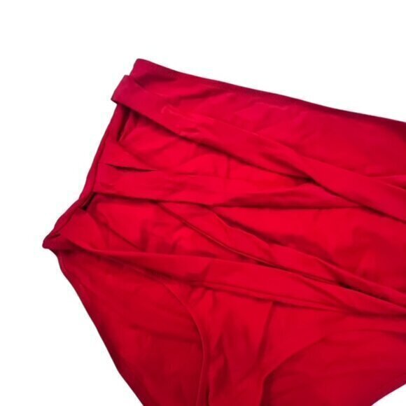 Solid Red Swimsuit Bottoms Swim Briefs Front Decorative Straps Detailing EUC 5XL - Picture 7 of 8